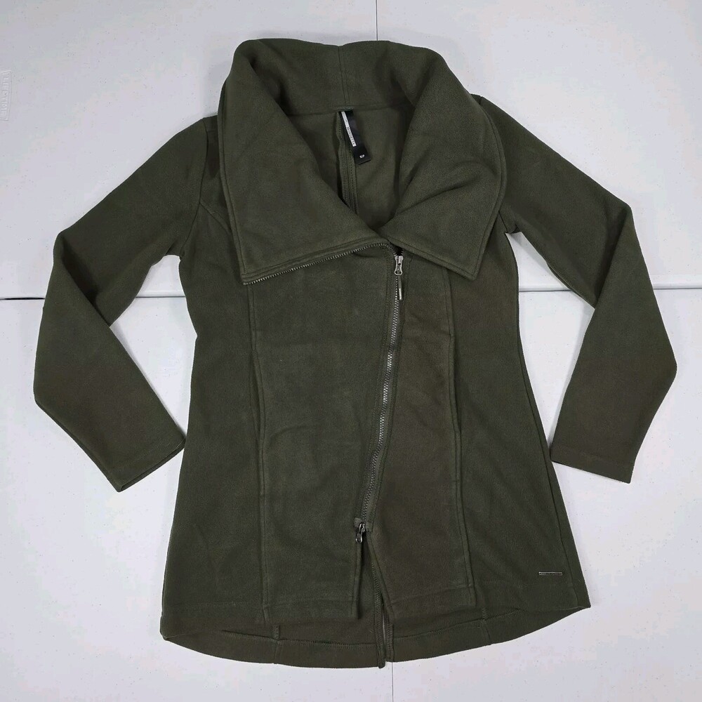 Mondetta Women S Assymetrical Full Zip Cowl Neck Long Green Fleece Jacket Moto